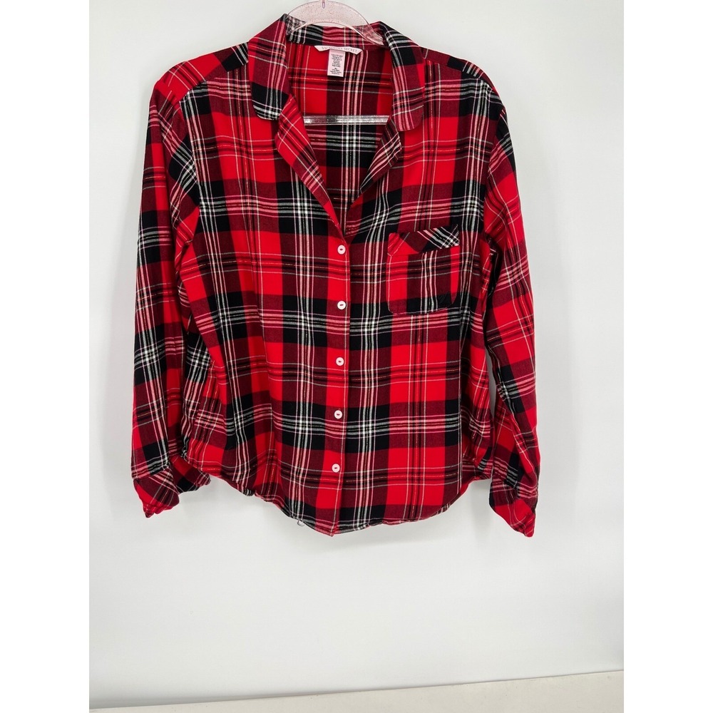 Victoria's‎ Secret Plaid PJ Flannel Shirt Long Sleeve Button Down Red Black M